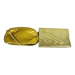 Sasha Gold Handbag Clutch Purse Cross Body  Weave Flap Plus Small Purse(free)